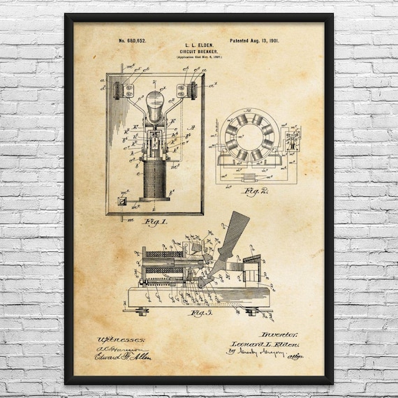 Circuit Breaker Patent Art Print: Electrician Gift, Science Decor