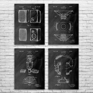 Recording Studio Patent Wall Art Set of 4 | Poster, Canvas or Framed | Audio Gifts, Music Wall Art, Man Cave Decor, Engineer Gifts, Dj Gifts