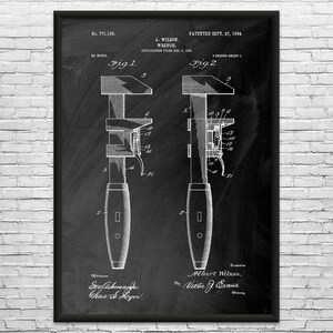 Pipe Wrench Patent Art Print: Plumbing Art, Pipe Fitter Black Chalkboard