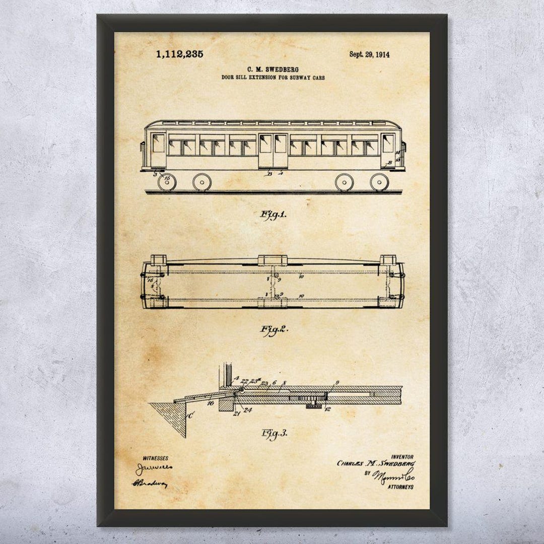 Subway Car Patent Wall Art | Poster, Canvas or Framed | Streetcar Art ...