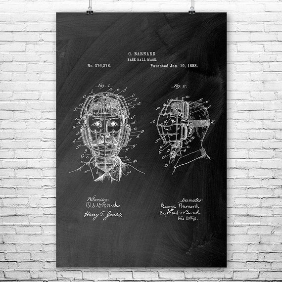 1883 Baseball Catchers Mask Patent Print Art Drawing Poster 18X24