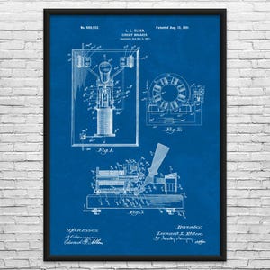Circuit Breaker Patent Art Print: Electrician Gift, Science Decor Blueprint
