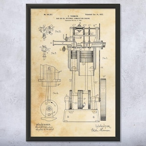 Gas ICE Engine Patent Wall Art | Poster, Canvas or Framed | Gearhead Gifts, Mechanical Engineer, Engineering Gift, Steam Punk Decor