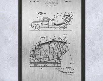 Framed Cement Mixer Truck Wall Art Print, Construction Worker, Contractor Gift, Truck Blueprint, Workshop Wall Art, Carpenter Gift