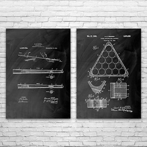 Pool Patent Wall Art Set of 2 | Poster, Canvas or Framed | Billiards Art, Pool Player Gifts, Garage Decor, Dad Gifts, Billiard Room Decor