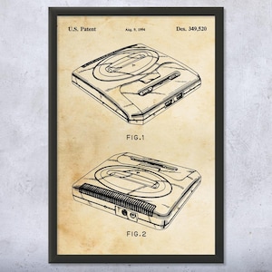 Mega Drive Console Patent Wall Art | Poster, Canvas or Framed | Video Game Gift, Gamer Gift, Video Game Wall Art, Game Room Decor