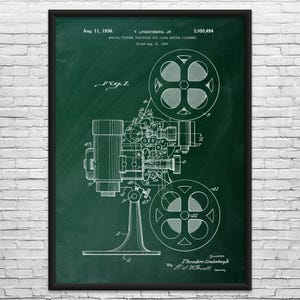 Film Projector Patent Art Print: Actor Gift, Filmmaker Green Chalkboard