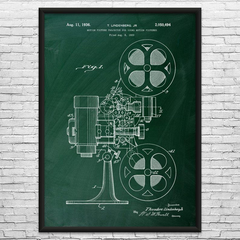 Film Projector Patent Art Print: Actor Gift, Filmmaker Green Chalkboard