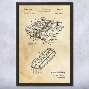Egg Carton Patent Wall Art | Poster, Canvas or Framed | Chef Gift, Culinary Decor, Farmer Gift, Kitchen Wall Art, Cafe Decor, Farming Art