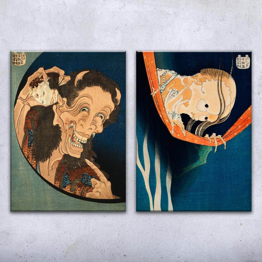 Ghost Tales Ukiyo-e Wall Art Set of 2: Horror Art, Japanese