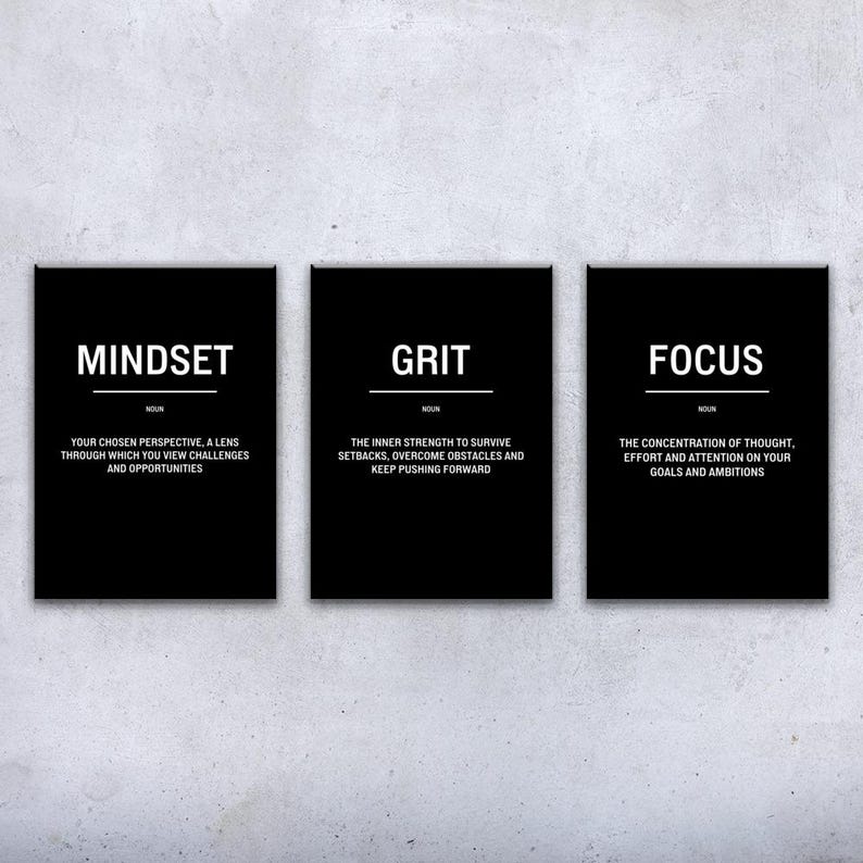 Mindset Focus Definition Wall Art Bold Set of 3 Poster, Canvas or