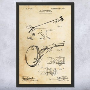 Dog Collar & Leash Patent Wall Art | Poster, Canvas or Framed | Dog Lover, Trainer Gifts, Pet Store Art, Veterinarian Gift, Doggy Daycare