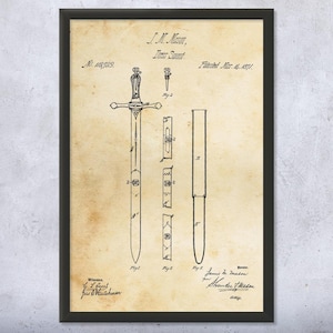 Dress Sword Patent Wall Art | Poster, Canvas or Framed | Medieval Art, Sword Blueprint, Bladesmith Gift, Martial Arts Decor, Dojo Wall Art