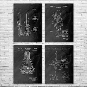 NASA Space Patent Wall Art Set of 4 | Poster, Canvas or Framed | Astronaut Gift, Astronomy Lover, Space Shuttle Art, NASA Wall Art