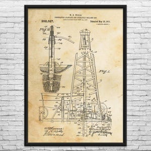 Oil Drilling Rig Patent Art Print: Rig Worker, Roughneck Gift Vintage Paper