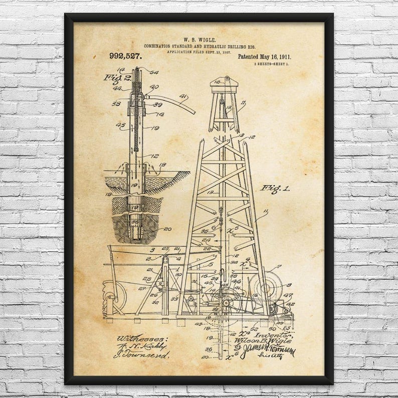Oil Drilling Rig Patent Art Print: Rig Worker, Roughneck Gift Vintage Paper