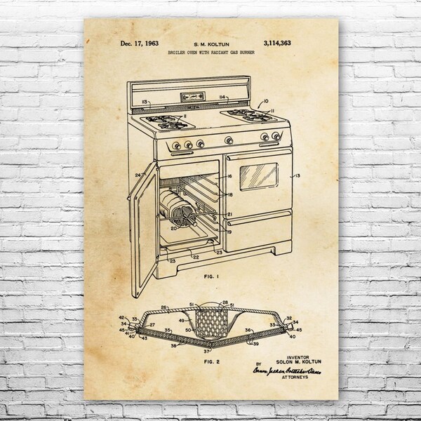 Broiler Oven Poster Print, Culinary Gifts, Kitchen Decor, Chef Gift, Restaurant Decor, Oven Blueprint, Cooking Gift, Diner Wall Art