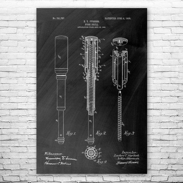 Push Drill Poster Print, Woodworking Decor, Drill Blueprint, Carpentry Wall Art, Handyman Gift, Shop Class Art, Workshop Art, Vintage Tools