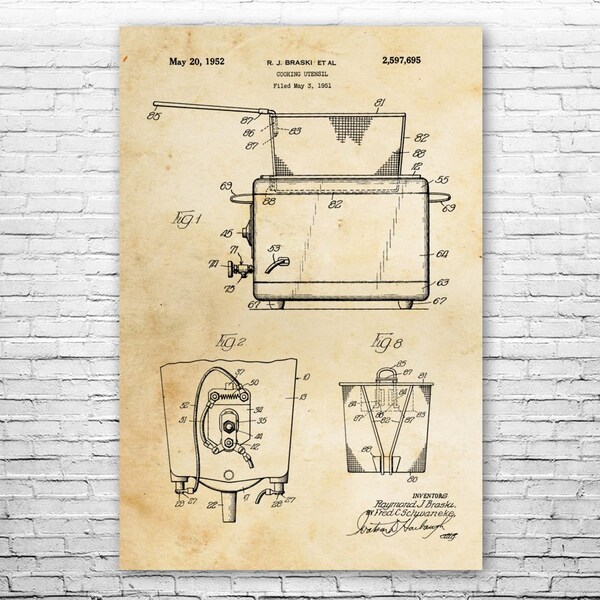 Impression d'affiche de friteuse, cadeaux culinaires, décoration de cuisine, cadeau de chef cuisinier, décoration de restaurant, plan de friteuse, cadeau de cuisine, art mural pour salle à manger, art de café