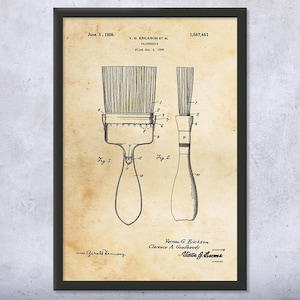 Wall Paintbrush Patent Wall Art | Poster, Canvas or Framed | Handyman Gift, Art Studio Decor, Art Teacher Gifts, Contractor Gift