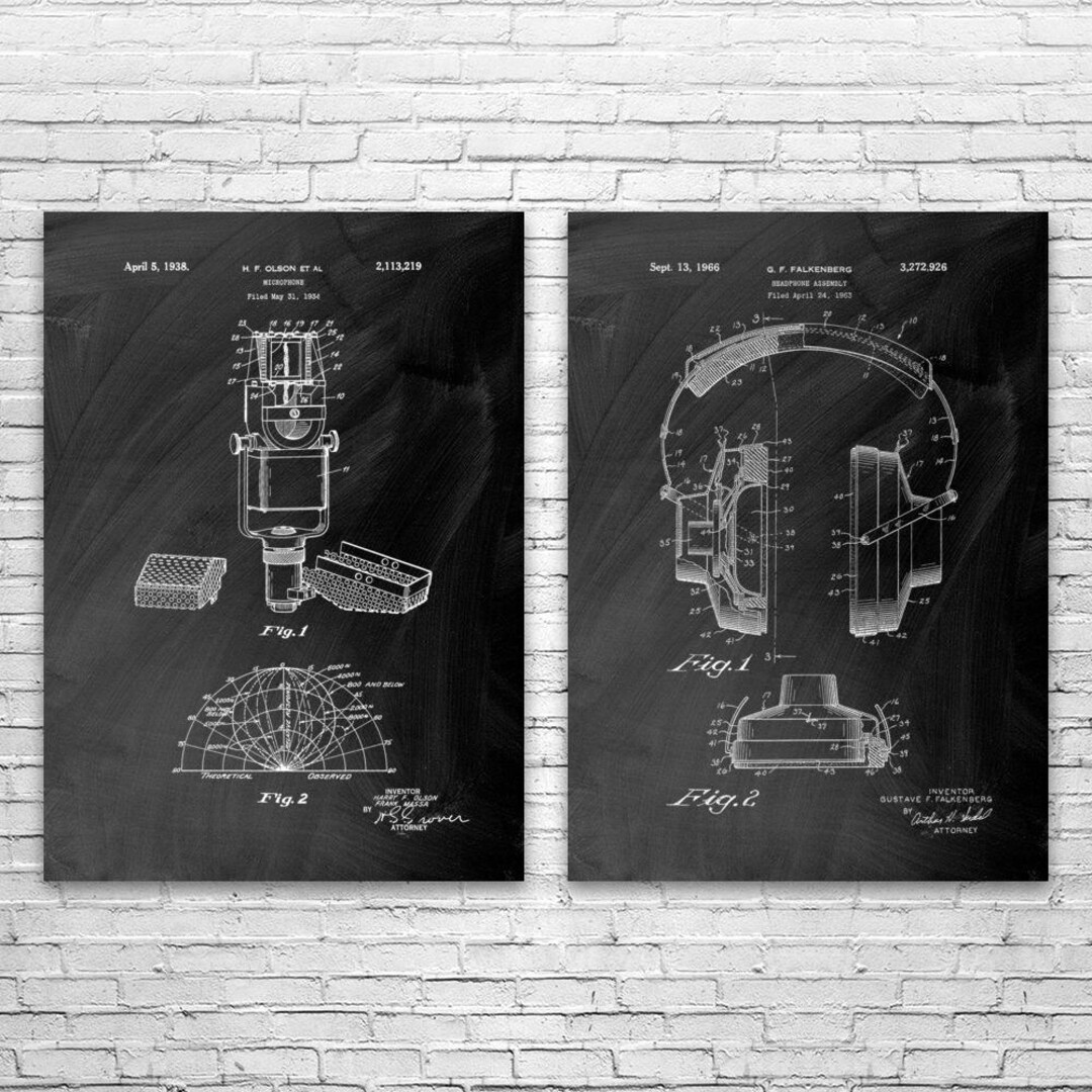 Image showcasing Recording Studio Patent Wall Art Set of 2 | Poster, Canvas or Framed ...