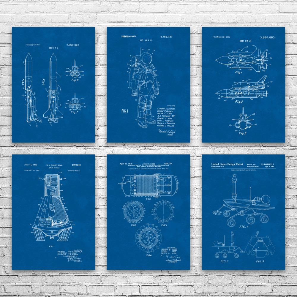 NASA Space Patent Wall Art Set of 6: Astronaut Gift, Astronomy Lover - Etsy