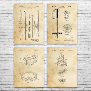 Skiing Patent Posters Set of 4, Winter Decor, Skiing Gifts, Man Cave Decor, Gifts For Men, Skiing Art, Sports Decor, Living Room Wall Art