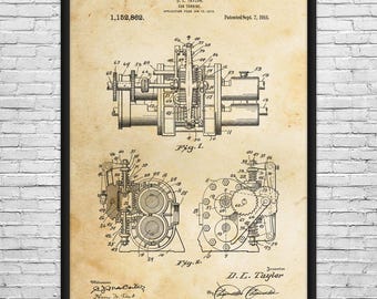 Gas Turbine Patent Art Print: Engineering Student, Engineer Gift