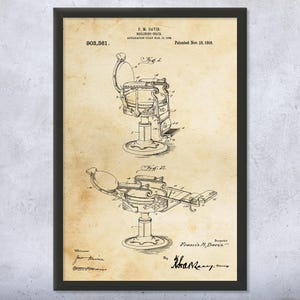 Salon Chair Patent Wall Art | Poster, Canvas or Framed | Beauty Instructor, Stylist Gift, Salon Wall Art, Chair Blueprint, Barber Shop Art