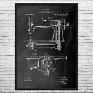 Sewing Machine Patent Art Print: Seamstress, Tailor Gifts Black Chalkboard