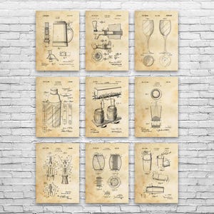 Bar Patent Wall Art Set of 9 | Poster, Canvas or Framed | Brewing Gift, Beer Wall Art, Oktoberfest Decor, Bartender Gift, Restaurant Art