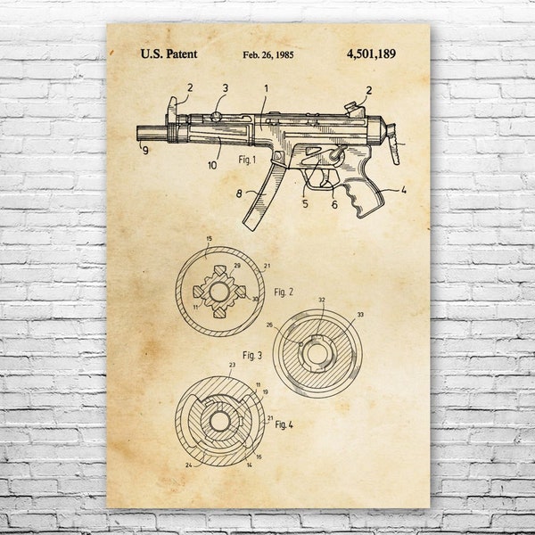 H&K MP5 Submachine Gun Poster Print, SWAT Team, Military Gift, Gun Blueprint, Gun Club Wall Art, Shooting Range Art, Gun Collector Gift