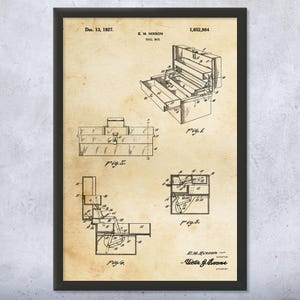 Tool Box Patent Wall Art | Poster, Canvas or Framed | Garage Wall Art, Workshop Decor, Handyman Gifts, Construction Worker, Auto Mechanic