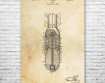 Aerial Bomb Poster Print, Munitions Technician, Fighter Pilot Gift, Military Blueprint, Military Science, Bomb Wall Art, Ballistics Engineer