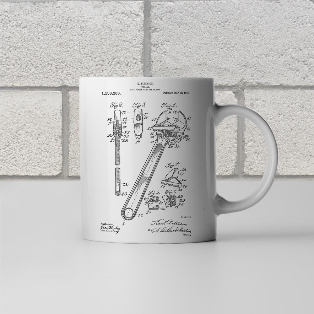 Crescent Wrench Patent Mug Gift Handyman Gift Auto Mechanic Workshop Mug