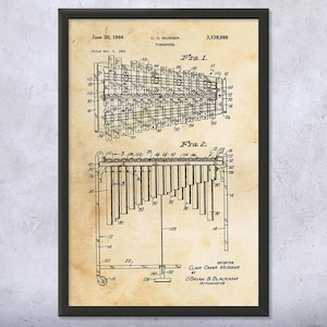 Vibraphone Patent Wall Art | Poster, Canvas or Framed | Musician Gifts, Classroom Decor, Percussion Gifts, Dad Gifts, Music Wall Art