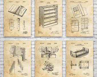 Library Patent Wall Art Set of 6: Librarian Gifts, Library Decor