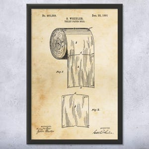 Toilet Paper Roll Patent Wall Art | Poster, Canvas or Framed | Bathroom Decor, Plumber Gift, Restroom Art, House Warming Gifts, Powder Room