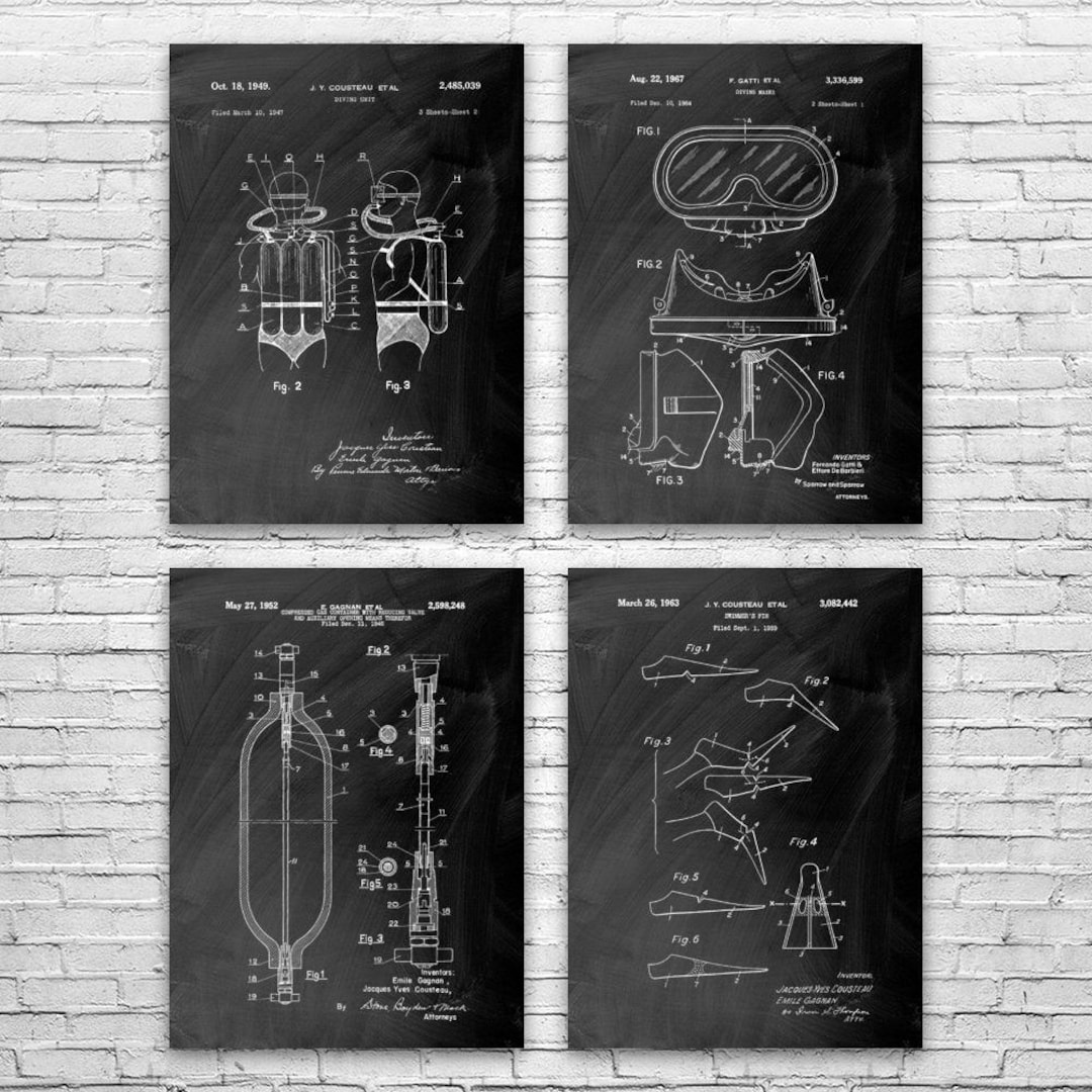 Scuba Diving Patent Wall Art Set of 4: Swimming Gifts, Diving Art - Etsy