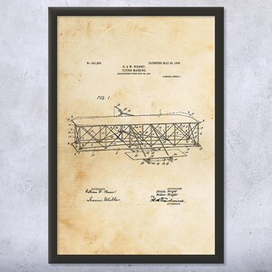 Wright Bros Airplane Patent Wall Art | Poster, Canvas or Framed | Aviation Art, Pilot Gift, Airplane Blueprint, Engineer Gift, Teacher Gift