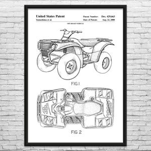 Four Wheeler Patent Art Print: Outdoorsman Gifts, Farmhouse Decor Black & White
