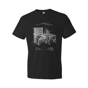 May include: Black and white illustration of a patent for a "Machine for Tabulating Statistics" by E. Hollerith, patented March 18, 1884. The illustration shows a machine with a series of drawers and a mechanism for punching cards.