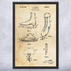 Figure Skate Patent Wall Art | Poster, Canvas or Framed | Ice Skate Decor, Gym Art, Sports Gifts, Bedroom Wall Art, Ice Skating Gifts