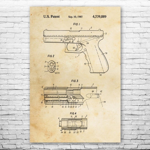 Automatic Pistol Poster Print, Gun Club Art, Policeman Gift, Military Wall Art, Gun Blueprint, Police Station Art, Detective Gift