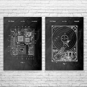 Computer Hardware Patent Wall Art Set of 2 | Poster, Canvas or Framed | Technician Gift, Computer Decor, Lab Art, IT Tech Gift, Tech Decor