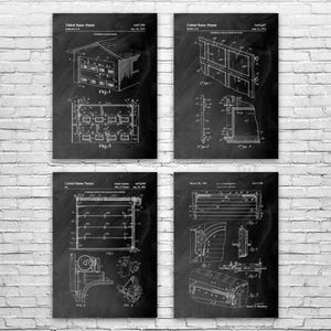 Garage Patent Wall Art Set of 4 | Poster, Canvas or Framed | Boss Gift, Man Cave Decor, Retirement Gifts, Workshop Art, Garage Blueprint