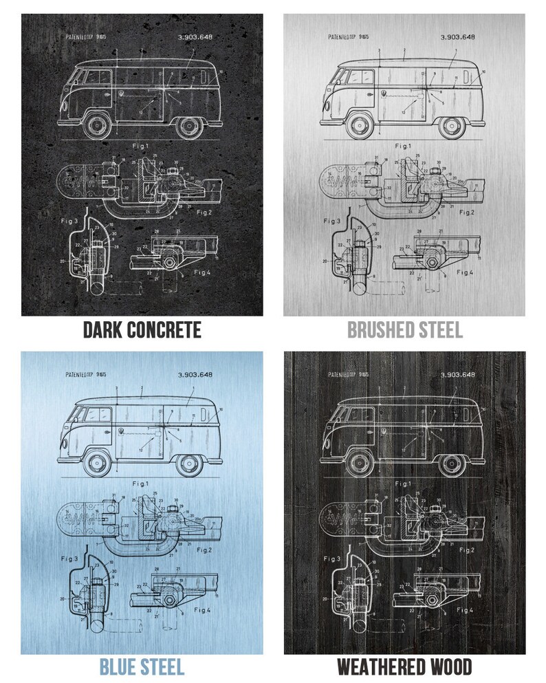 VW Bus Poster Print Sliding Door Van Blueprint Garage | Etsy