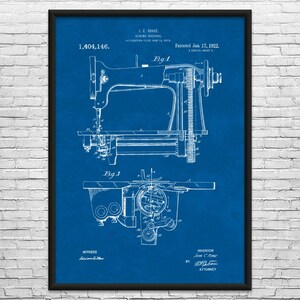 Sewing Machine Patent Art Print: Seamstress, Tailor Gifts Blueprint