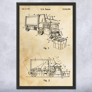 Garbage Truck Patent Wall Art | Poster, Canvas or Framed | Waste Management, Contractor Gifts, Sanitation Worker, Garbage Man Gifts