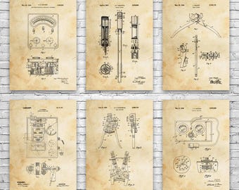 Electrician Patent Wall Art Set of 6: Journeyman Gift, Industrial Decor